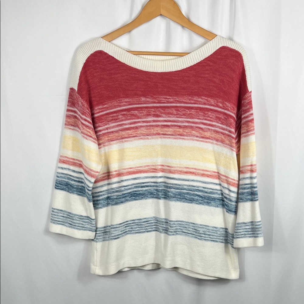 Brittany Black Women’s‎ Sweater Large 3/4 Sleeve 100% Cotton Blue Cream